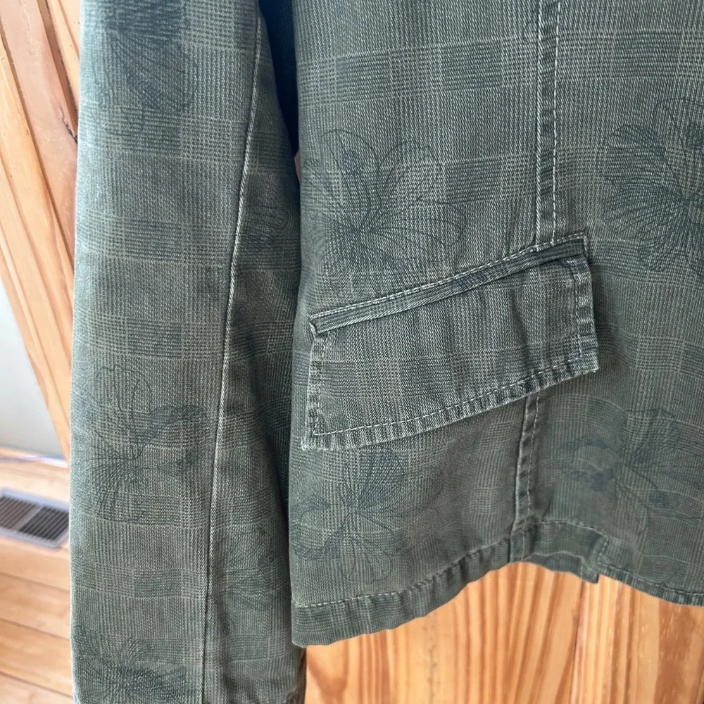 Caribbean Joe Jacket Army Green Floral‎ print 100% Cotton Women's Size 10